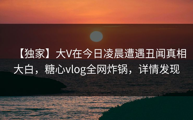 【独家】大V在今日凌晨遭遇丑闻真相大白，糖心vlog全网炸锅，详情发现