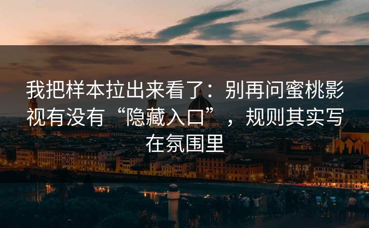 我把样本拉出来看了:别再问蜜桃影视有没有“隐藏入口”,规则其实写在氛围里 我把样本拉出来看了:别再问蜜桃影视有没有“隐藏入口”,规则其实写在氛围里